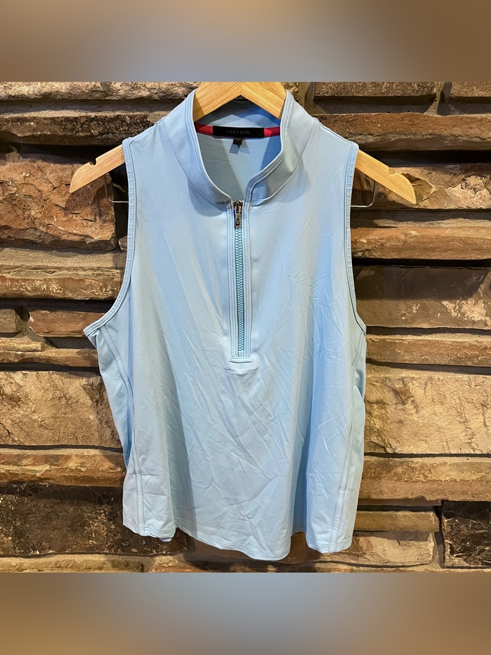 Greyson Vesta Light Wolf Blue Sleeveless Mock Neck Golf Top